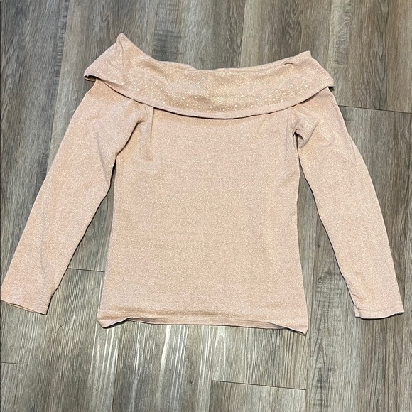 Black Rivet Off-Shoulder Sweater in Soft Pink sparkles - Picture 1 of 5
